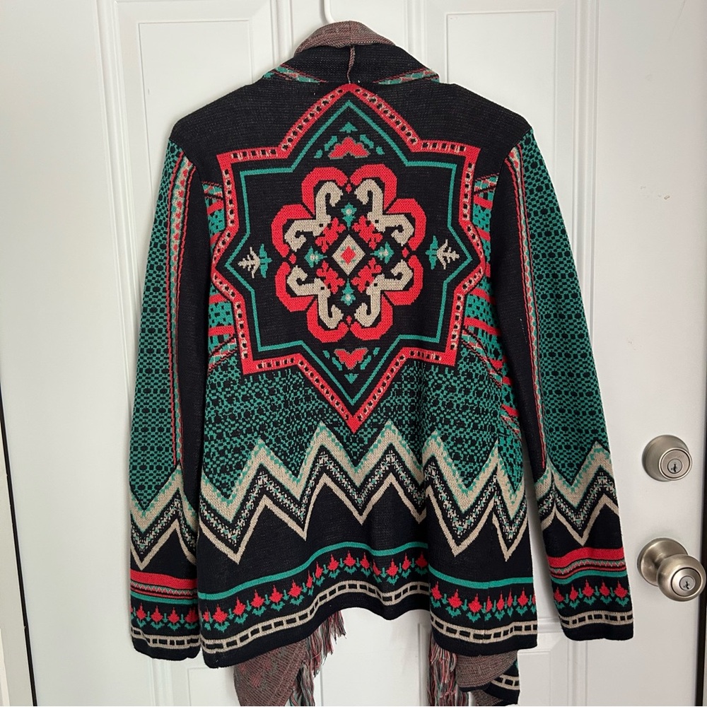 Flying Tomato Multicolor Geometric Medium Open Front Sweater